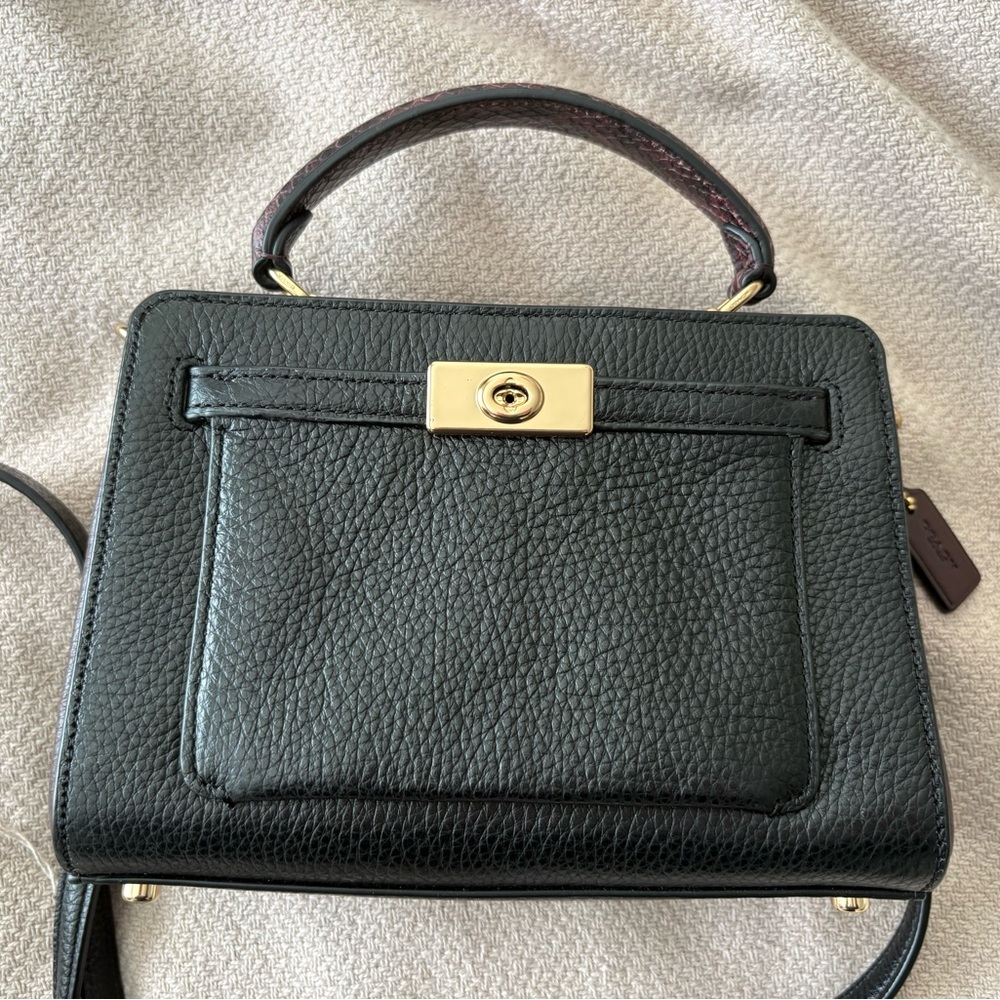 Coach Black Leather Satchel with Gold Accents